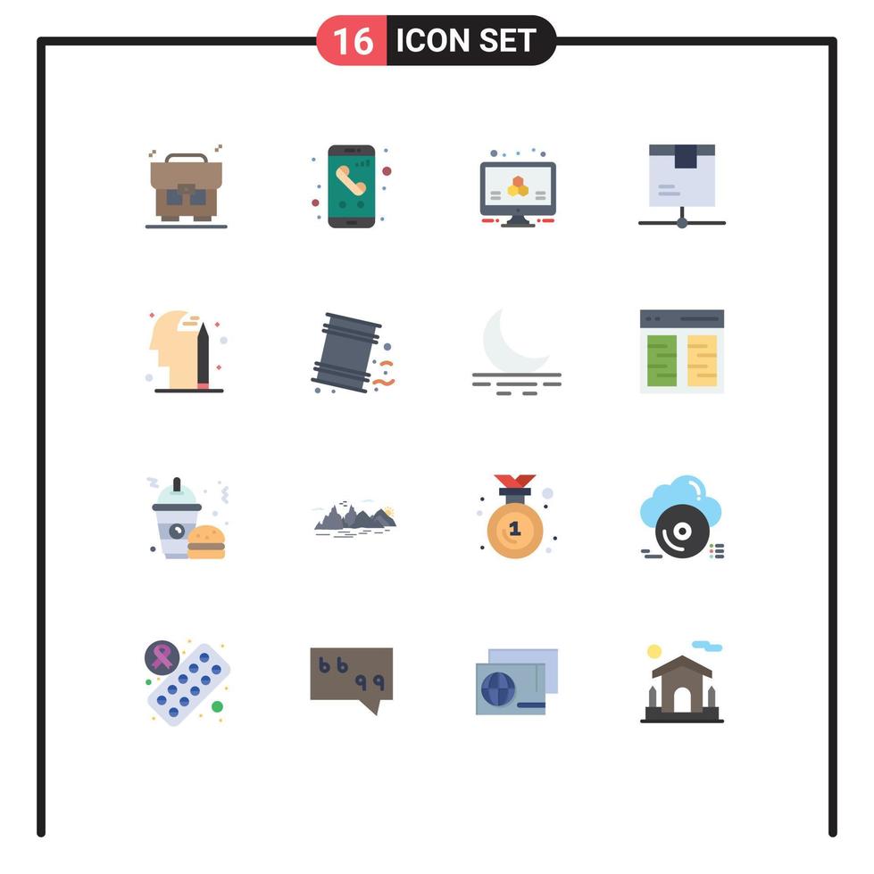 Modern Set of 16 Flat Colors Pictograph of education product atom network delivery Editable Pack of Creative Vector Design Elements