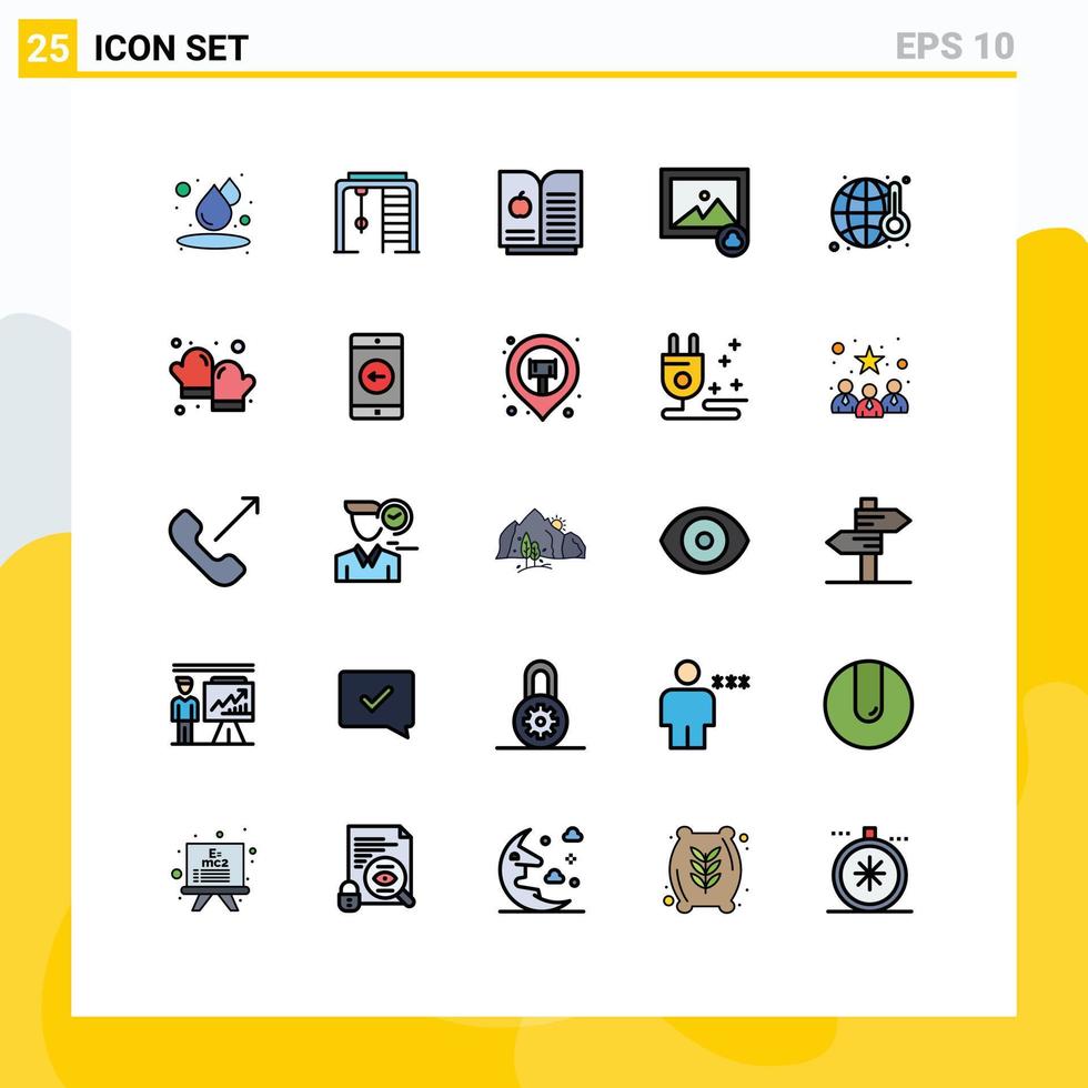 Universal Icon Symbols Group of 25 Modern Filled line Flat Colors of baking world science waste gas Editable Vector Design Elements