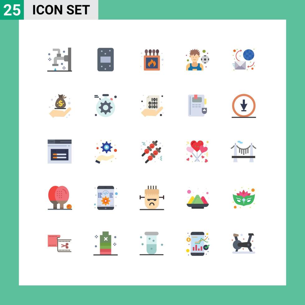 User Interface Pack of 25 Basic Flat Colors of global bubble camping soccer football Editable Vector Design Elements
