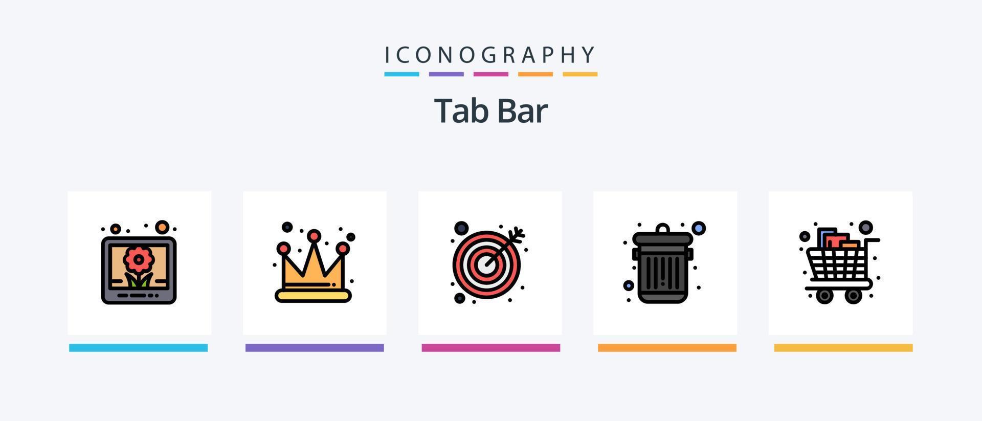 Tab Bar Line Filled 5 Icon Pack Including . company. target. arrow. Creative Icons Design vector