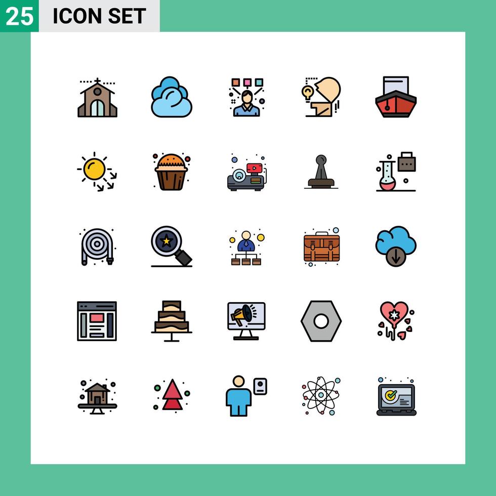 Universal Icon Symbols Group of 25 Modern Filled line Flat Colors of cargo head storage mind designer Editable Vector Design Elements