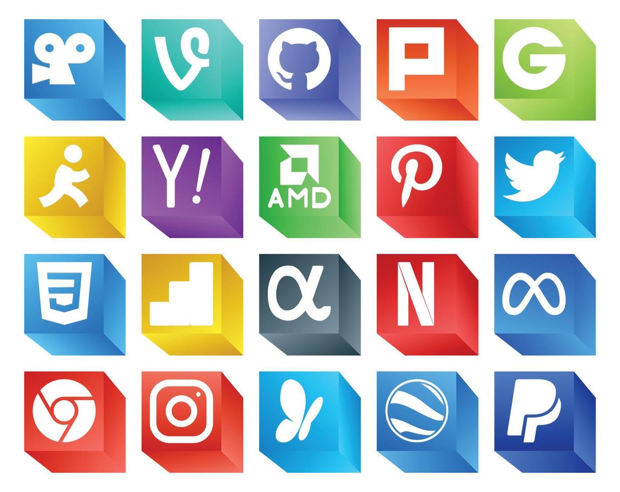 20 Social Media Icon Pack Including facebook netflix amd app net css vector
