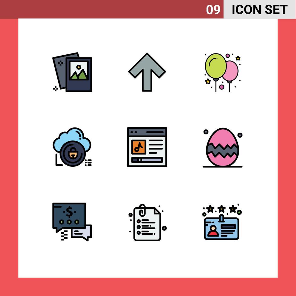 móvil interfaz línea de relleno plano color conjunto de 9 9 pictogramas de contenido privado globo bloquear datos editable vector diseño elementos