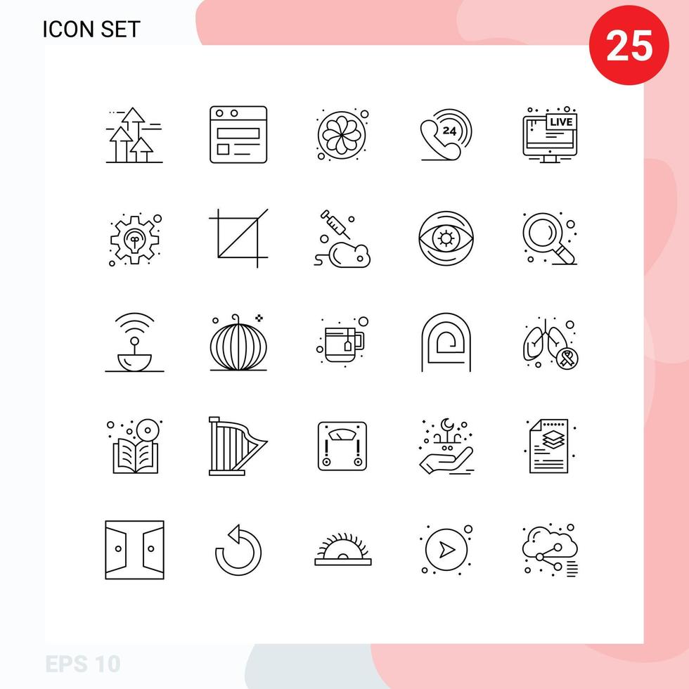 Modern Set of 25 Lines Pictograph of screen flower ringing telephone Editable Vector Design Elements