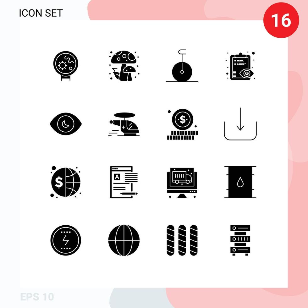 Universal Icon Symbols Group of 16 Modern Solid Glyphs of view human eye monocycle eye view Editable Vector Design Elements