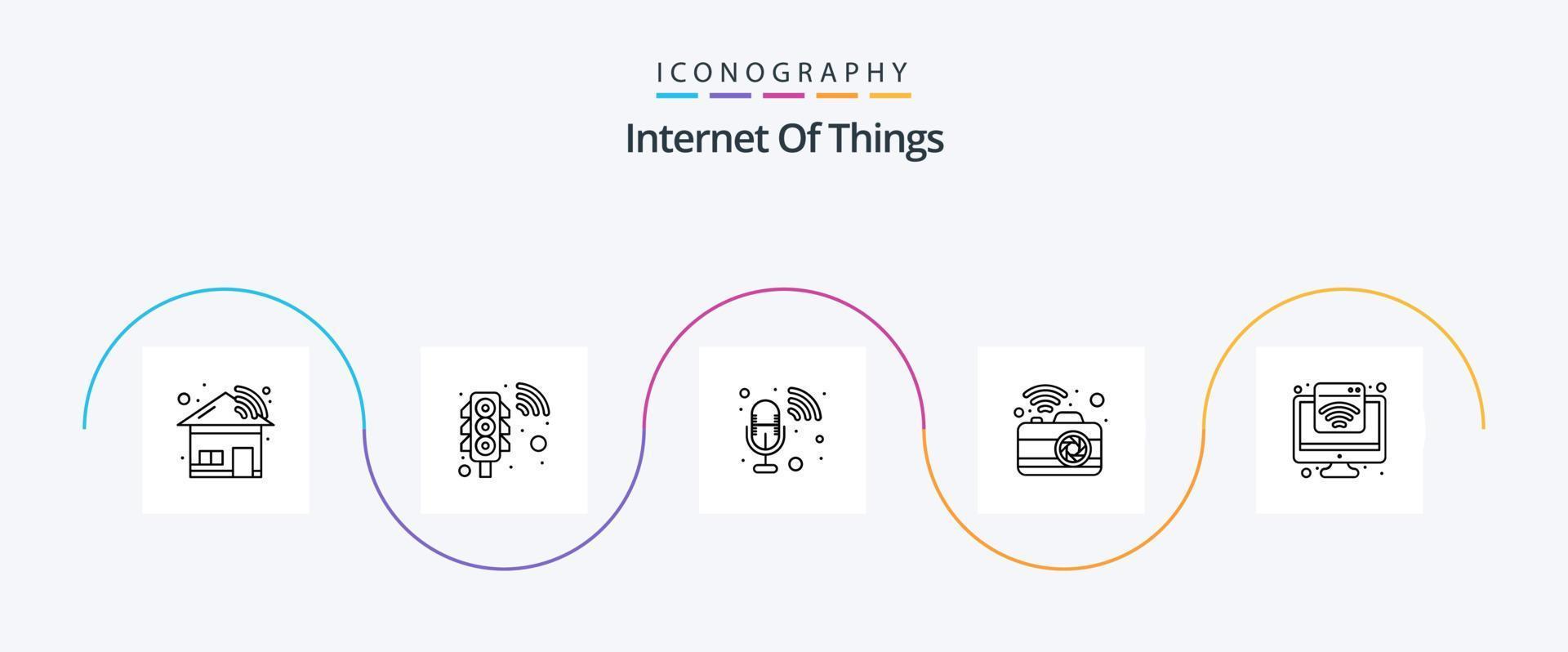 Internet Of Things Line 5 Icon Pack Including smart. signal. music. network. communication vector