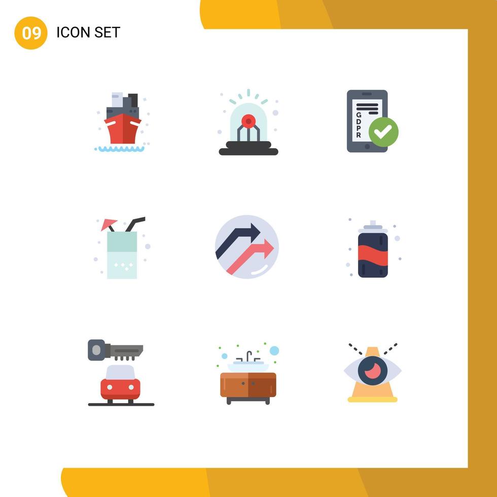 Pictogram Set of 9 Simple Flat Colors of arrow food gdpr drink smartphone Editable Vector Design Elements