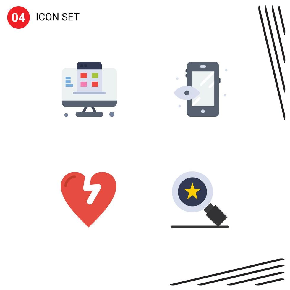 4 Universal Flat Icons Set for Web and Mobile Applications development love app preview star Editable Vector Design Elements