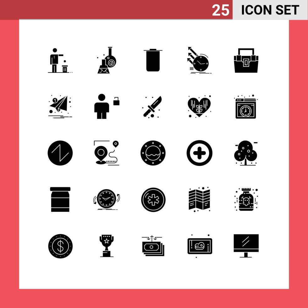 Editable Vector Line Pack of 25 Simple Solid Glyphs of research of tube inspection trash Editable Vector Design Elements
