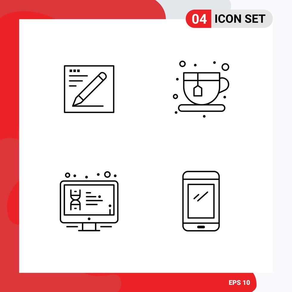 Universal Icon Symbols Group of 4 Modern Filledline Flat Colors of browser lcd education coffee screen Editable Vector Design Elements