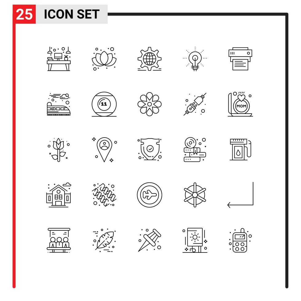 User Interface Pack of 25 Basic Lines of inspirating idea setting glow web Editable Vector Design Elements
