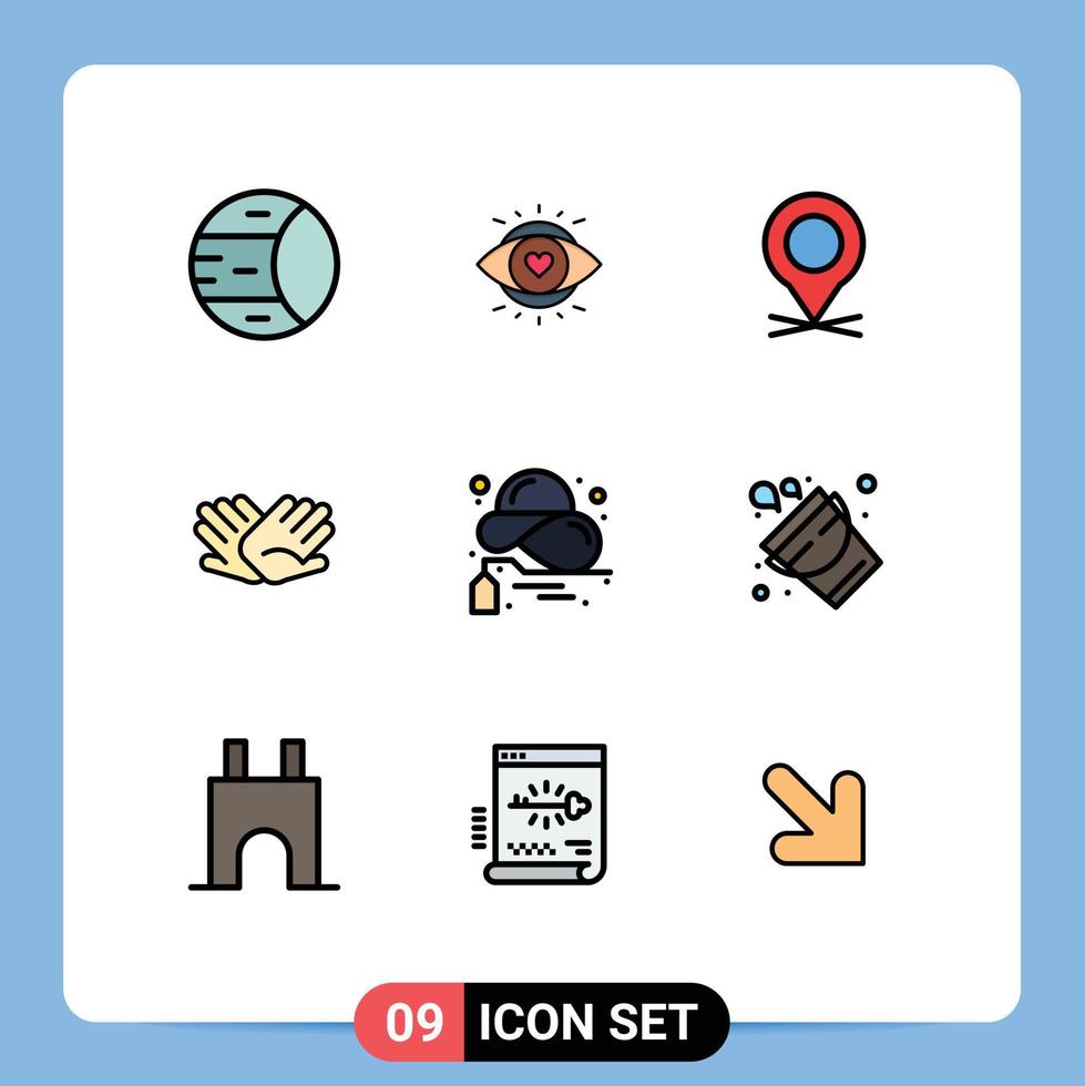 Modern Set of 9 Filledline Flat Colors and symbols such as buy helping location help charity Editable Vector Design Elements