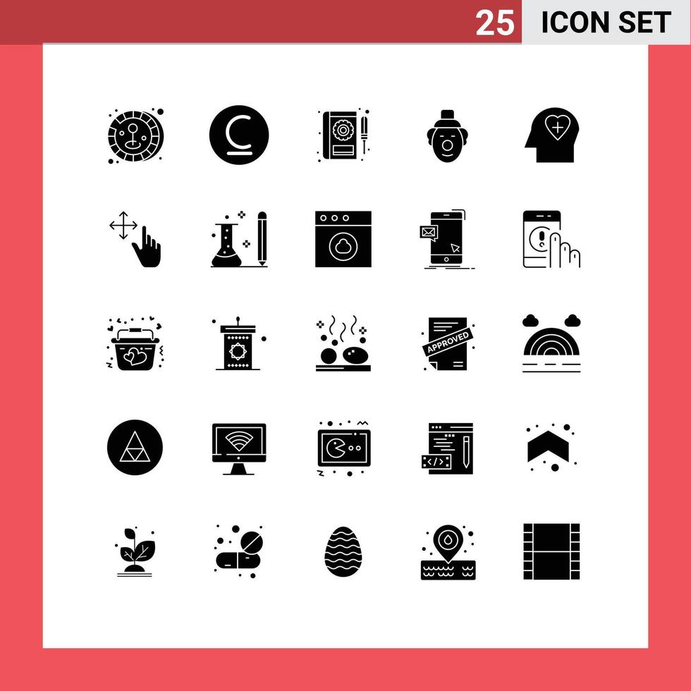 User Interface Pack of 25 Basic Solid Glyphs of love emotion car circus joker Editable Vector Design Elements