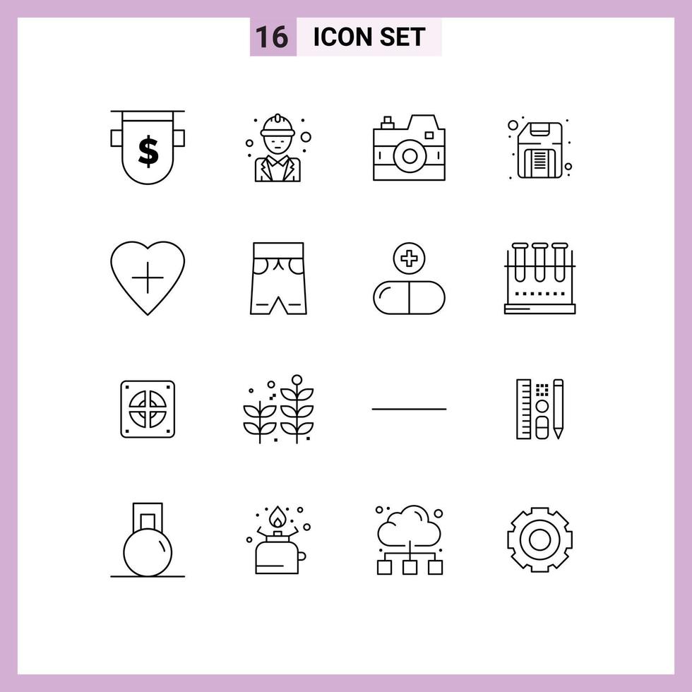 16 Thematic Vector Outlines and Editable Symbols of hardware disk labour computer photo Editable Vector Design Elements