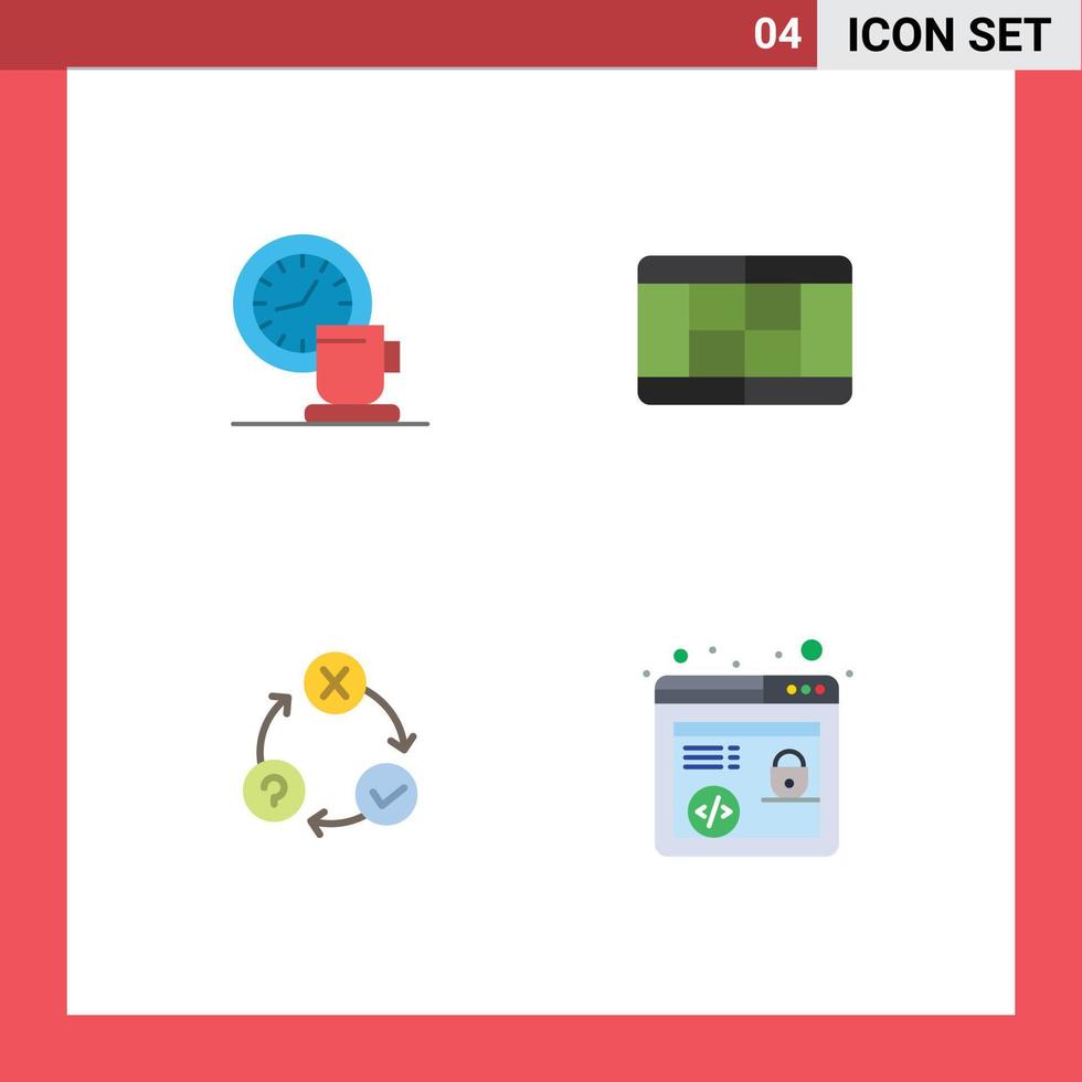 Modern Set of 4 Flat Icons and symbols such as coffee issues time tennis realization Editable Vector Design Elements