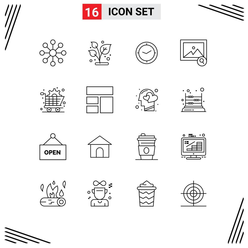 Group of 16 Outlines Signs and Symbols for gear commerce time art photo Editable Vector Design Elements