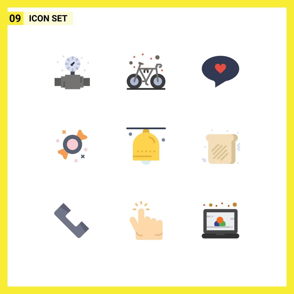 Pictogram Set of 9 Simple Flat Colors of notification bell chat alarm candy Editable Vector Design Elements