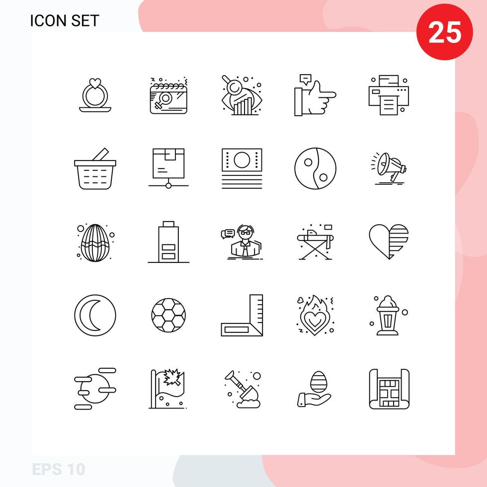 Universal Icon Symbols Group of 25 Modern Lines of basket print business evaluation office like Editable Vector Design Elements