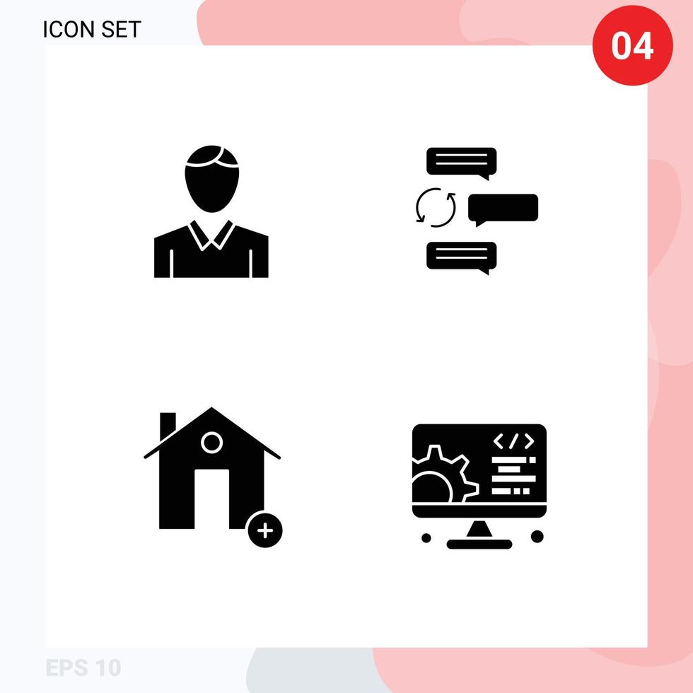 Modern Set of 4 Solid Glyphs Pictograph of account robot person conversation buildings Editable Vector Design Elements