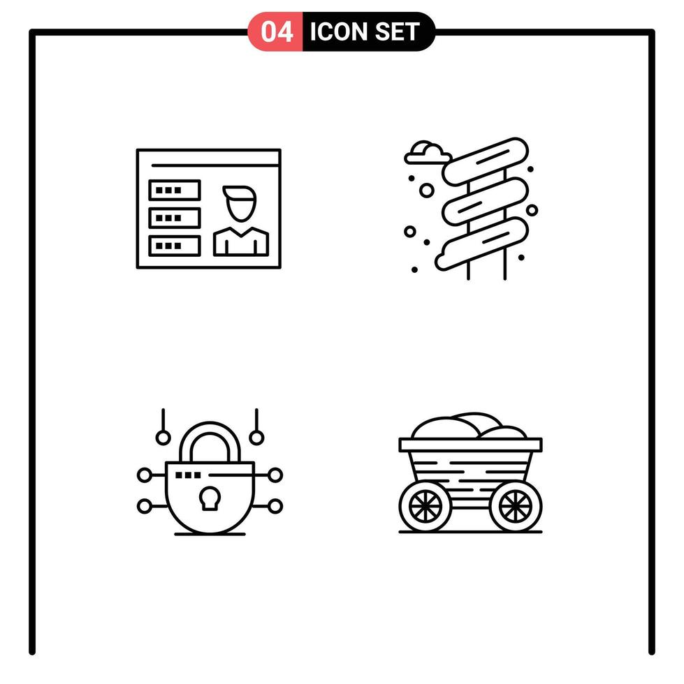 4 Universal Filledline Flat Colors Set for Web and Mobile Applications account network security id park cart Editable Vector Design Elements