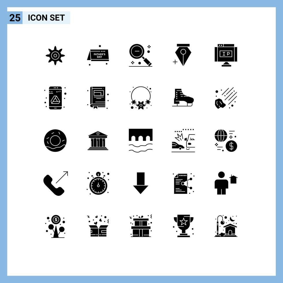 Modern Set of 25 Solid Glyphs and symbols such as pointer ip out internet anchor Editable Vector Design Elements