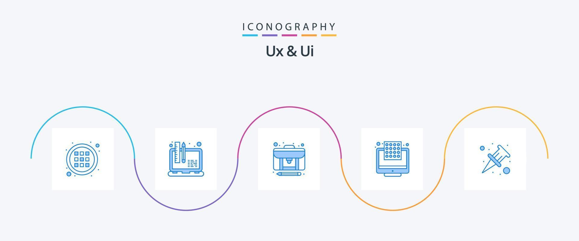 Ux And Ui Blue 5 Icon Pack Including pin. attach. content. screen. dpi vector