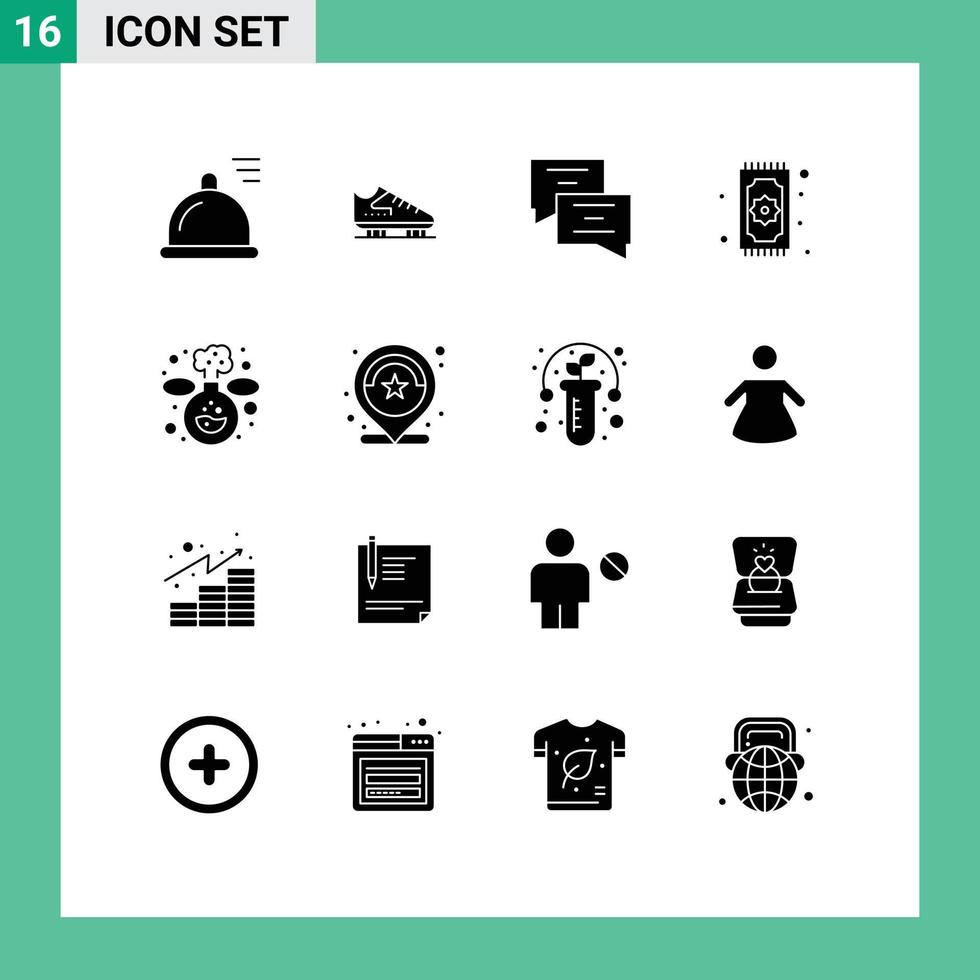 Solid Glyph Pack of 16 Universal Symbols of experiment eid chat islam pray Editable Vector Design Elements