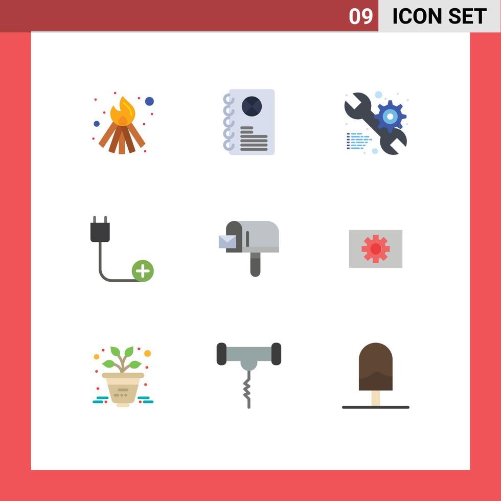 Pack of 9 creative Flat Colors of mail hardware setting devices computers Editable Vector Design Elements