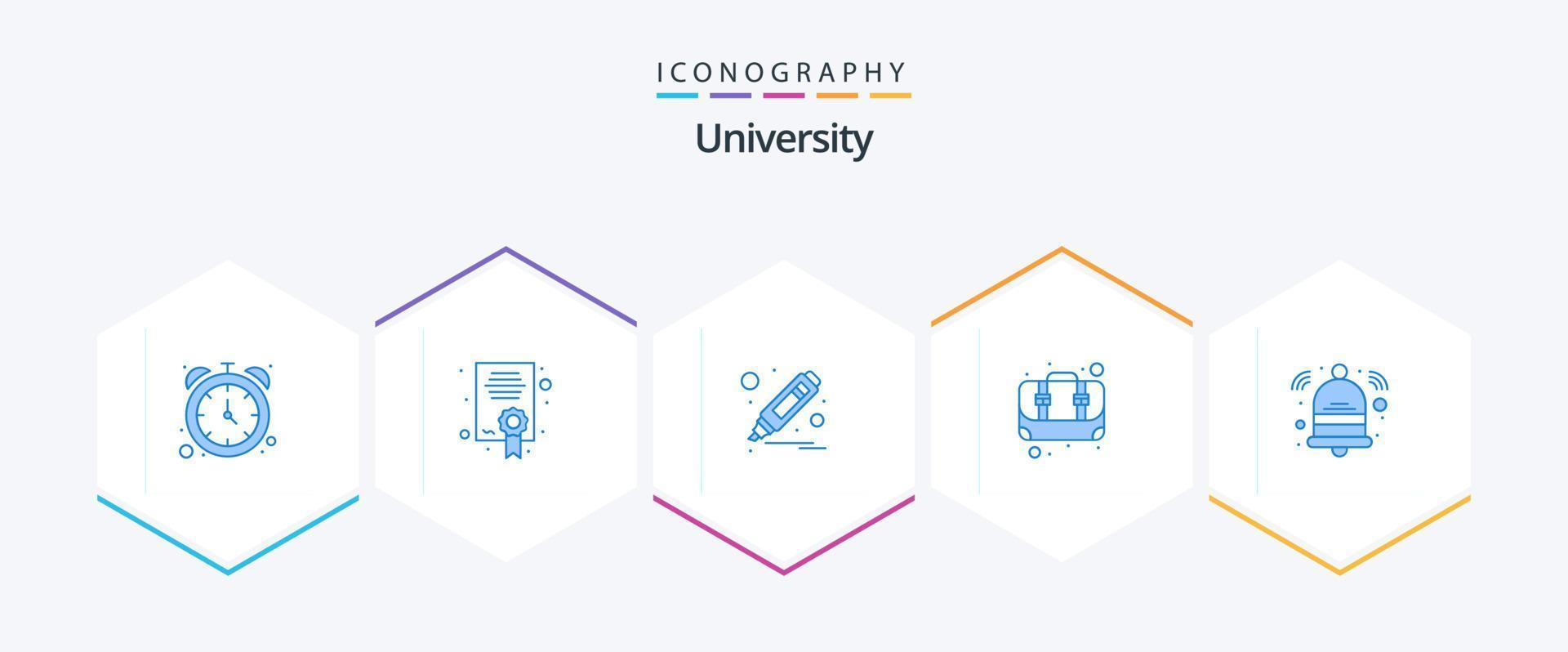University 25 Blue icon pack including bell. student. highlighter. school. box vector