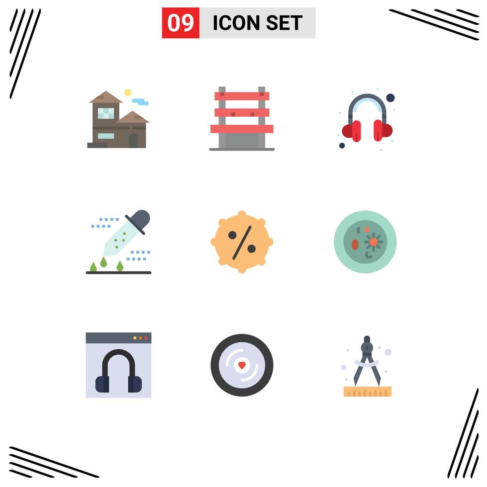 9 User Interface Flat Color Pack of modern Signs and Symbols of price scientific research headset pipette dropper medicine dropper Editable Vector Design Elements