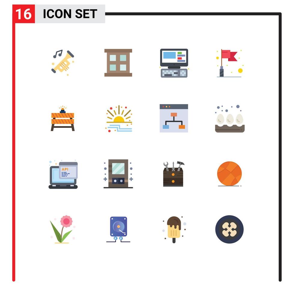 Set of 16 Vector Flat Colors on Grid for stop barrier computer target flag Editable Pack of Creative Vector Design Elements