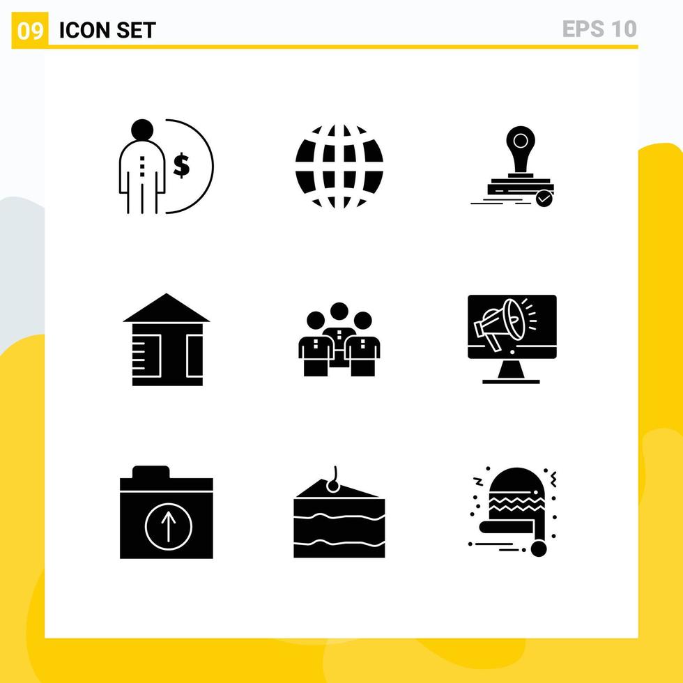 Pack of 9 Modern Solid Glyphs Signs and Symbols for Web Print Media such as business street internet board logo Editable Vector Design Elements