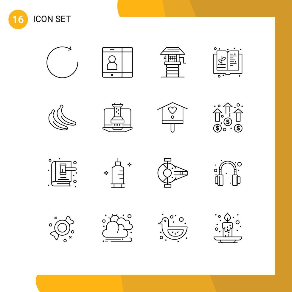 Modern Set of 16 Outlines and symbols such as fruit banana farming knowledge expand Editable Vector Design Elements