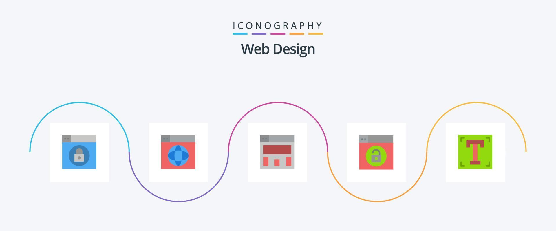 Web Design Flat 5 Icon Pack Including program. font. graphics design. designer. lock vector