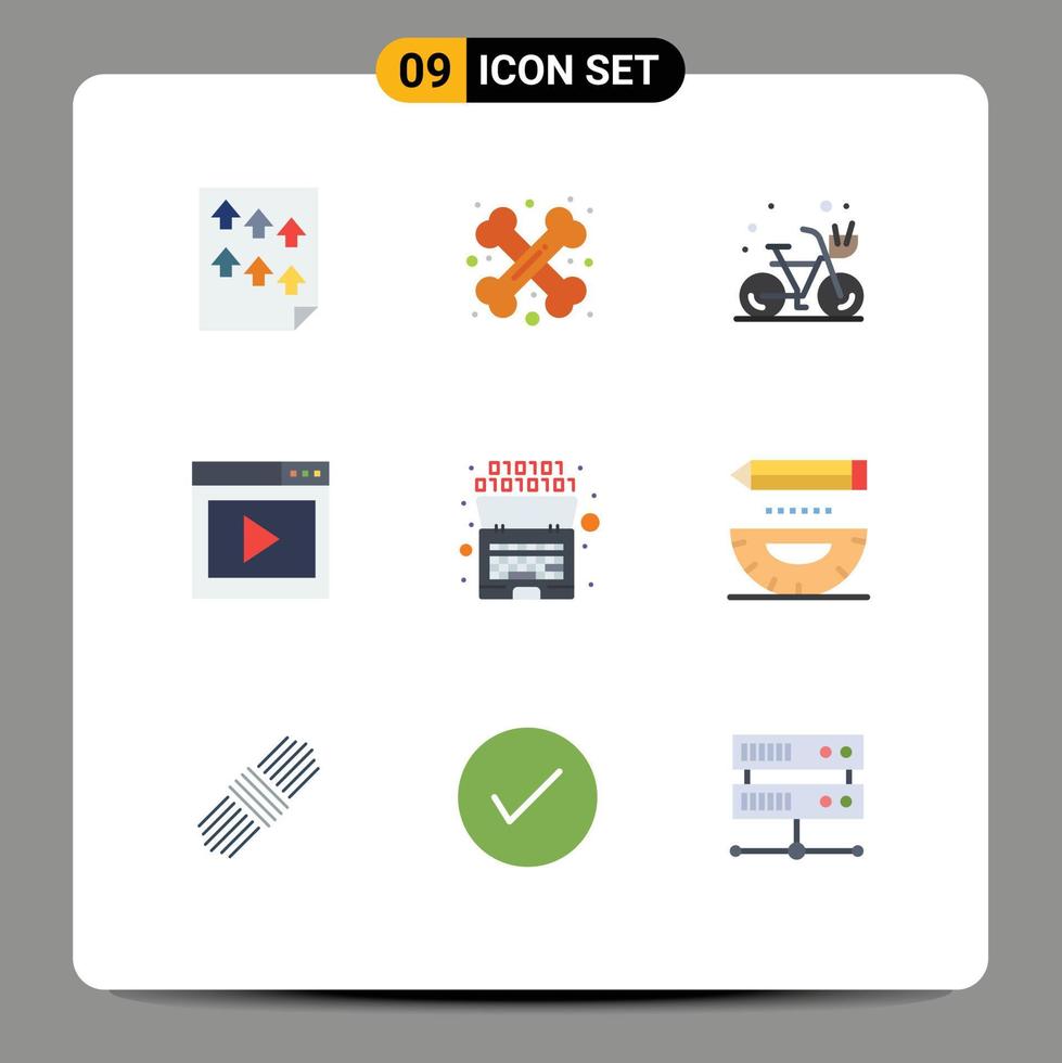 Set of 9 Modern UI Icons Symbols Signs for media page interface media halloween interface hot Editable Vector Design Elements