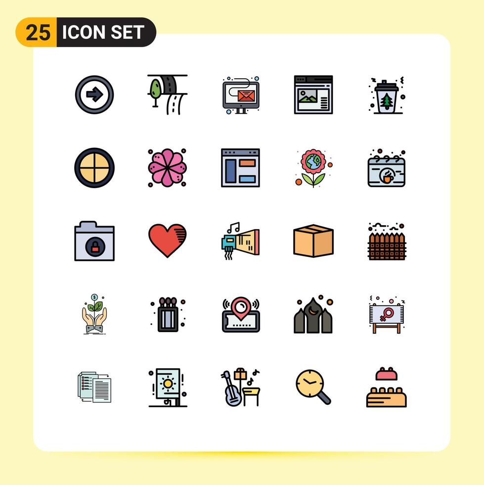 Mobile Interface Filled line Flat Color Set of 25 Pictograms of coffee website digital web internet Editable Vector Design Elements