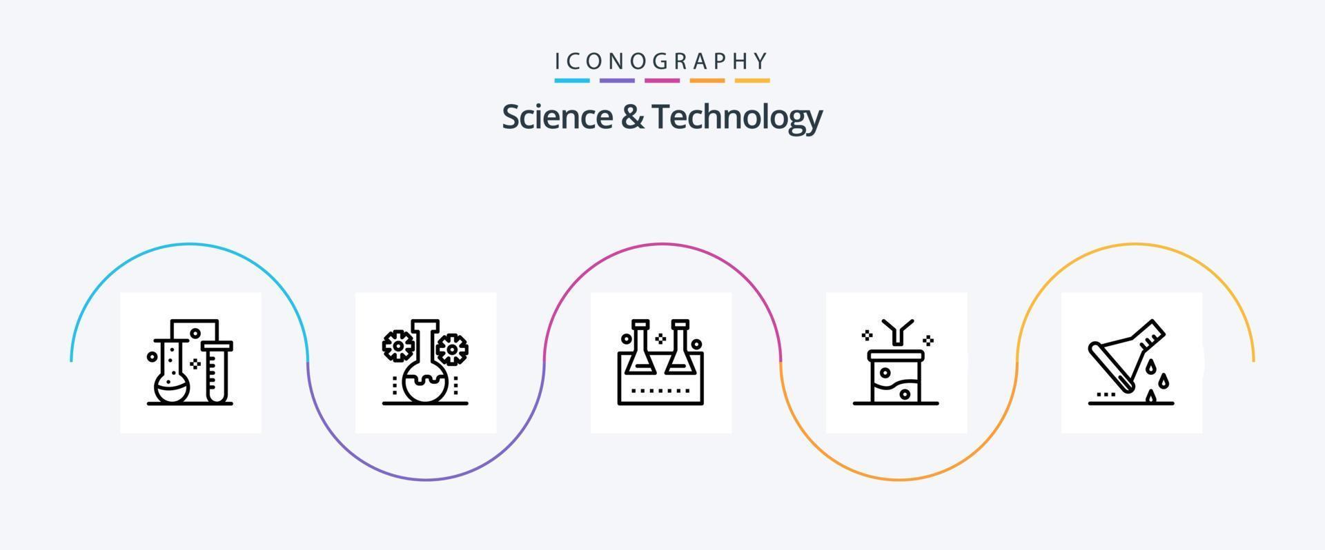 Science And Technology Line 5 Icon Pack Including data filtering. big data and science concept. scientific research. test tube. lab flask vector