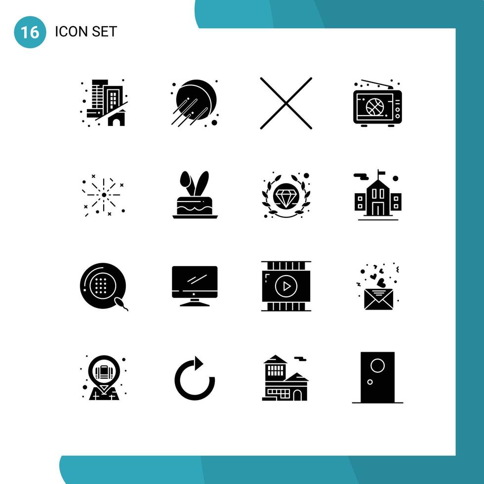 Mobile Interface Solid Glyph Set of 16 Pictograms of cack holiday delete fire match Editable Vector Design Elements