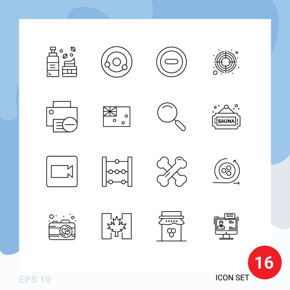 Outline Pack of 16 Universal Symbols of gadget computers media target arrow Editable Vector Design Elements