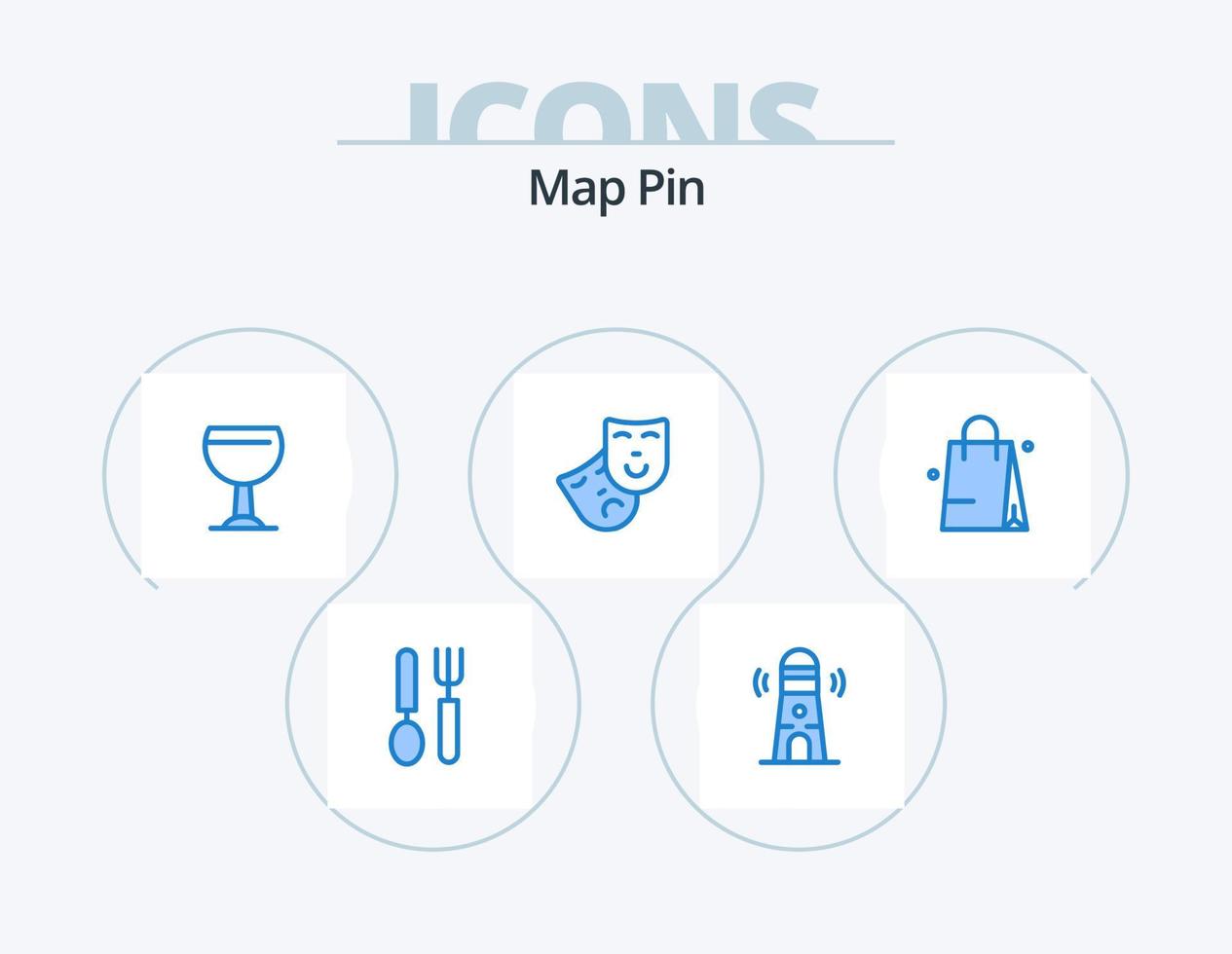 Map Pin Blue Icon Pack 5 Icon Design. . bed. glass. handbeg. role vector