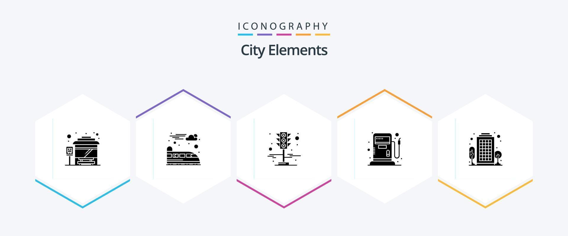 ciudad elementos 25 glifo icono paquete incluso vivo área. ciudad. tráfico. edificio. gas vector