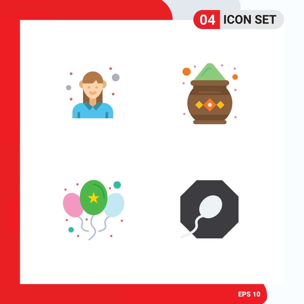 Editable Vector Line Pack of 4 Simple Flat Icons of avatar balloons woman india party Editable Vector Design Elements