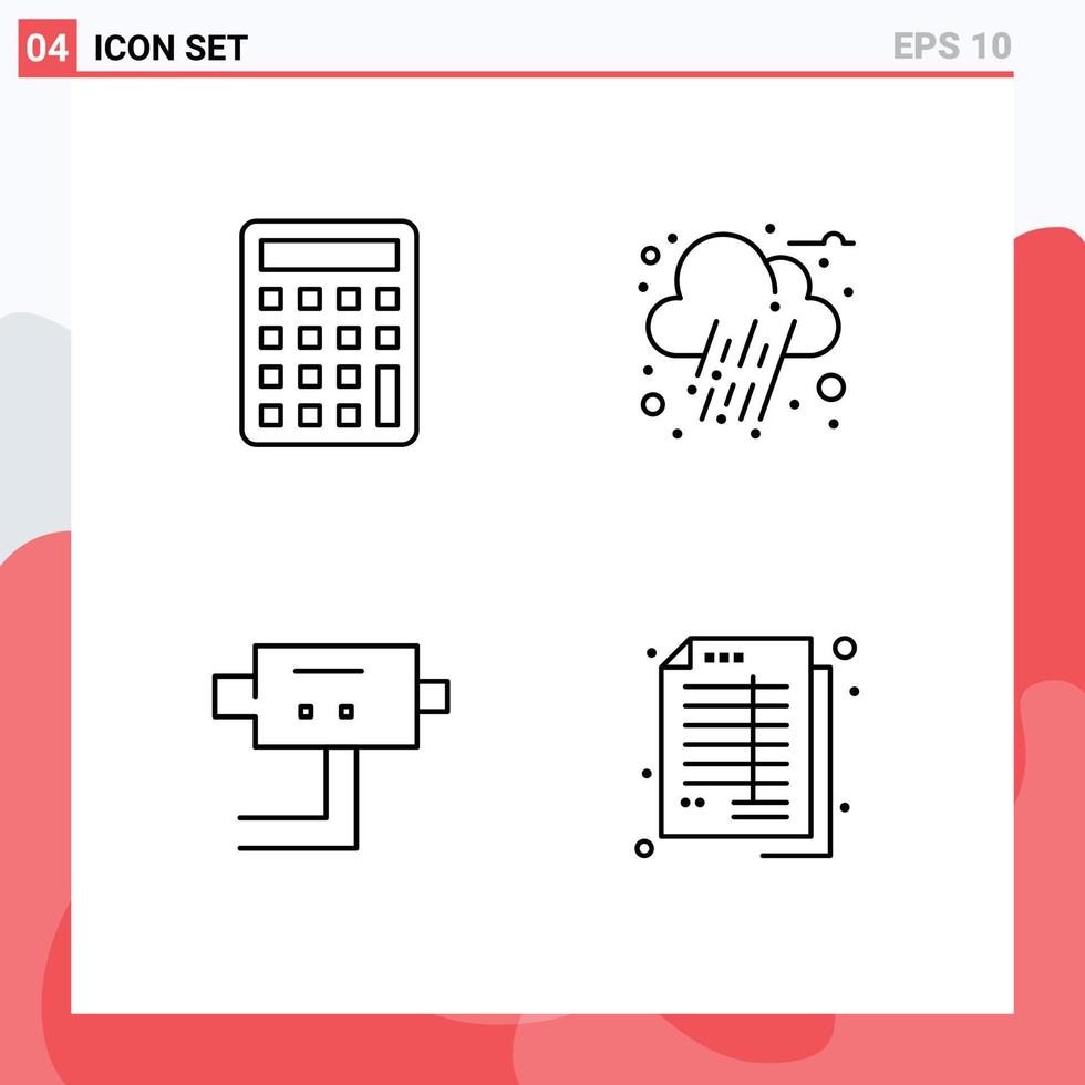 Set of 4 Modern UI Icons Symbols Signs for calculator accounting autumn cam balance Editable Vector Design Elements