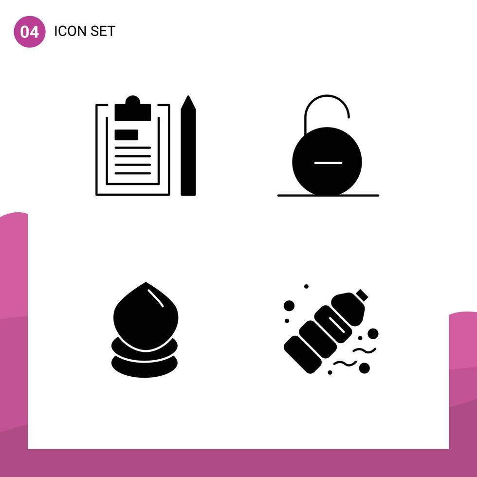 4 Solid Glyph concept for Websites Mobile and Apps clipboard security notepad padlock eco Editable Vector Design Elements