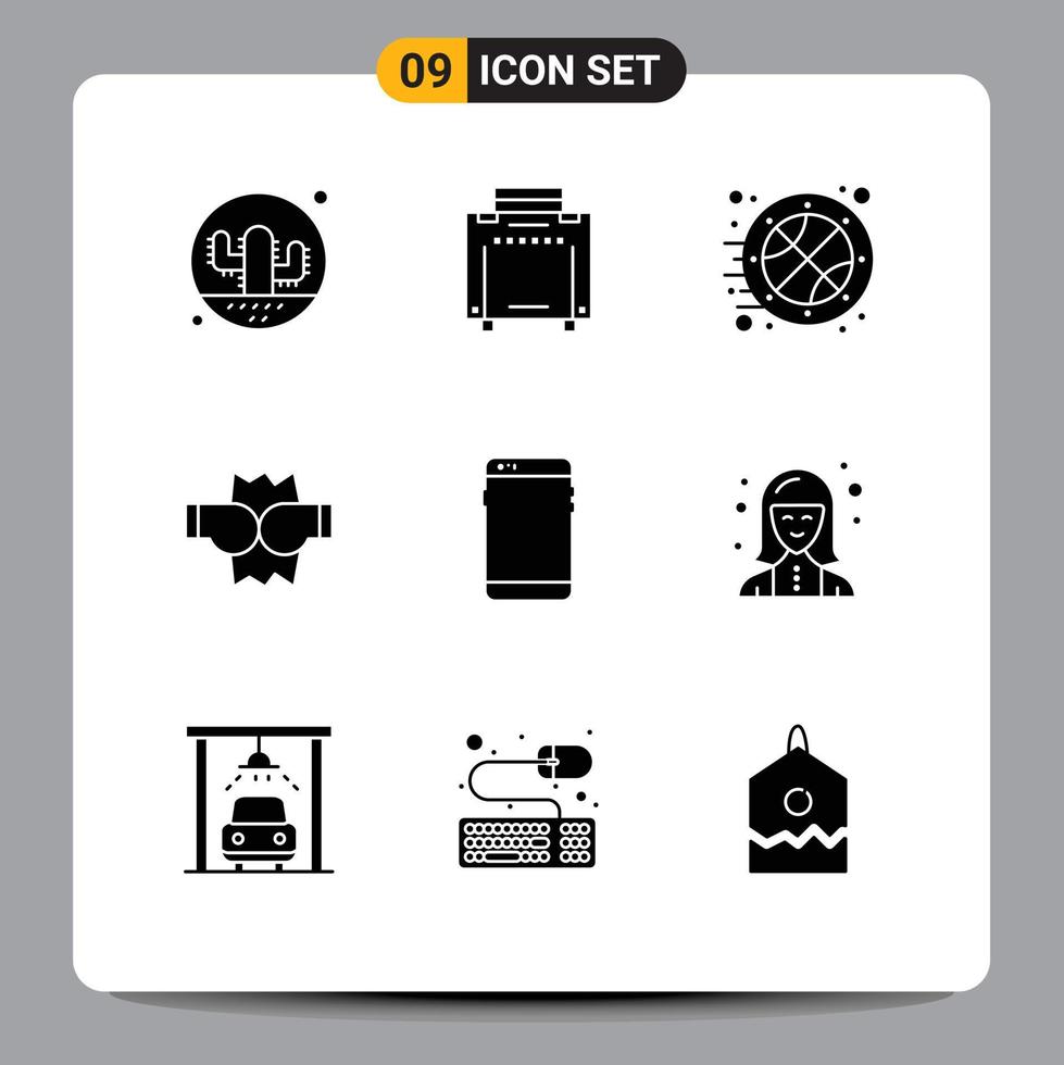 9 Universal Solid Glyphs Set for Web and Mobile Applications mobile phone basketball punch boxing Editable Vector Design Elements