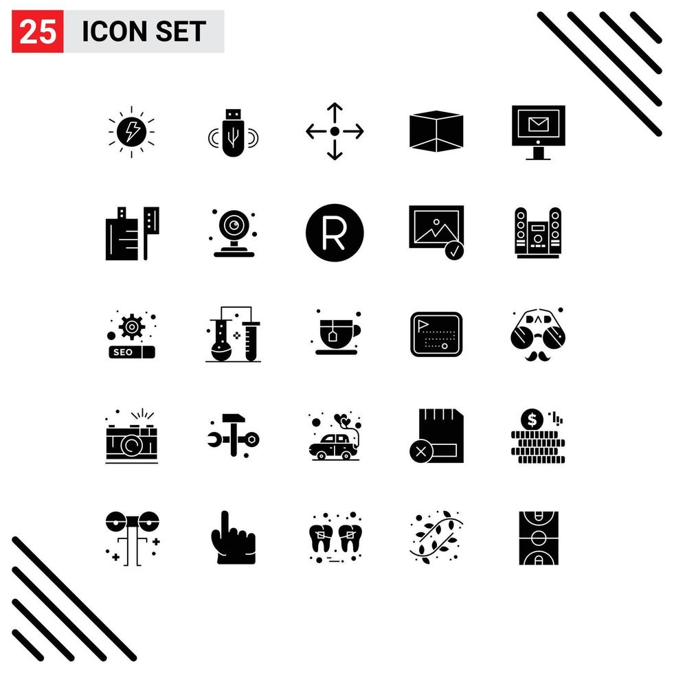 25 Thematic Vector Solid Glyphs and Editable Symbols of food chat arrow mail product Editable Vector Design Elements