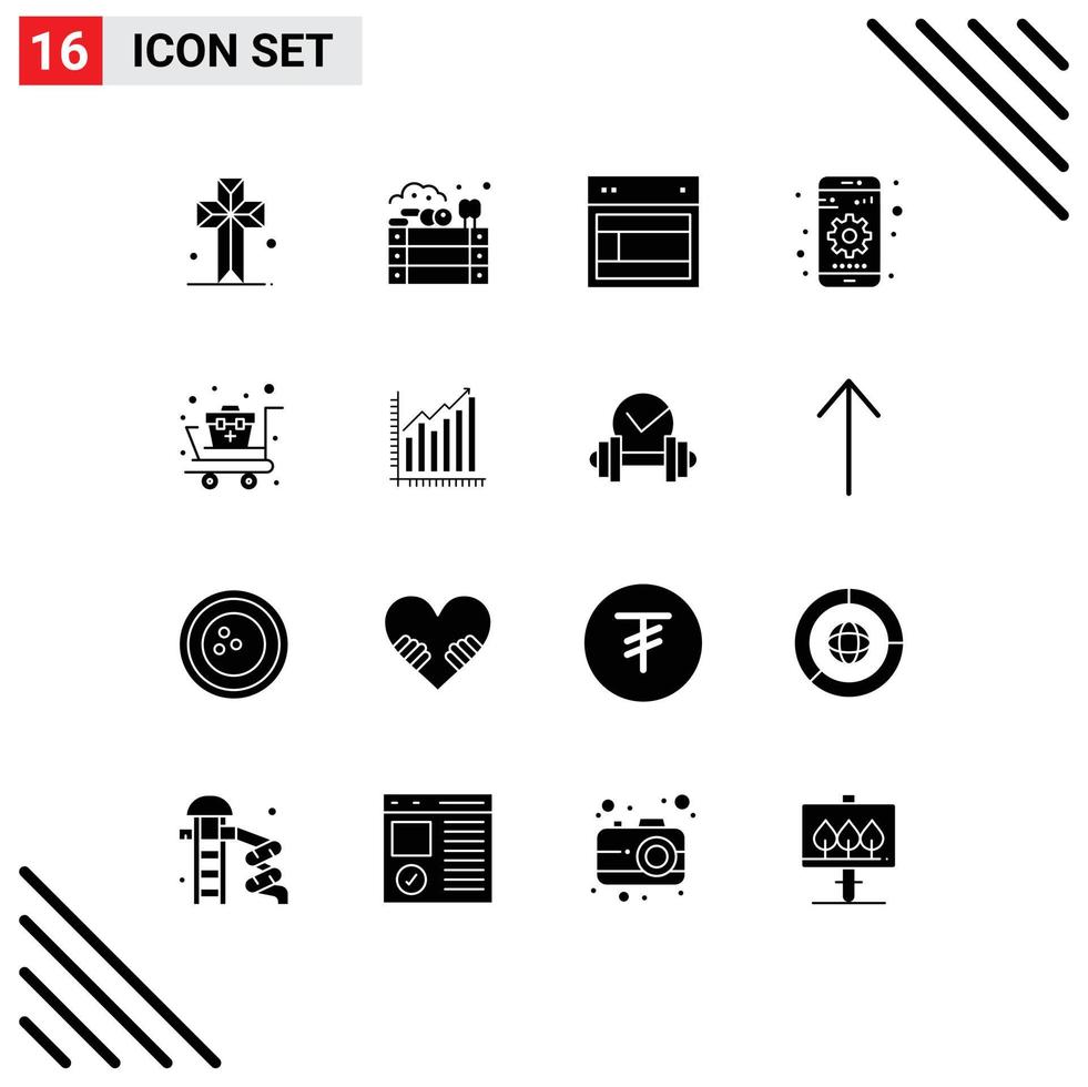Universal Icon Symbols Group of 16 Modern Solid Glyphs of first aid setting design mobile website Editable Vector Design Elements