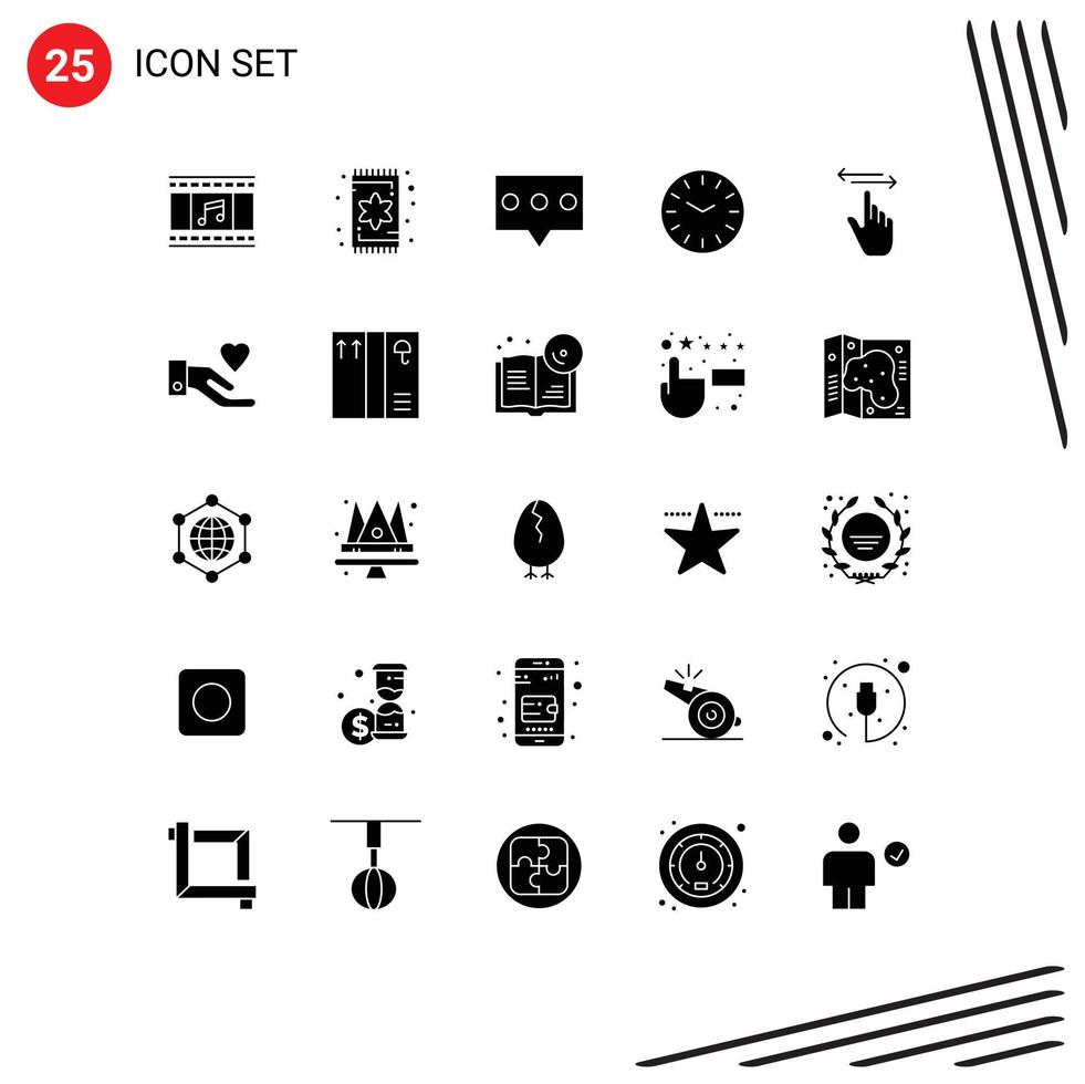 25 Thematic Vector Solid Glyphs and Editable Symbols of left gestures bubble finger clock Editable Vector Design Elements