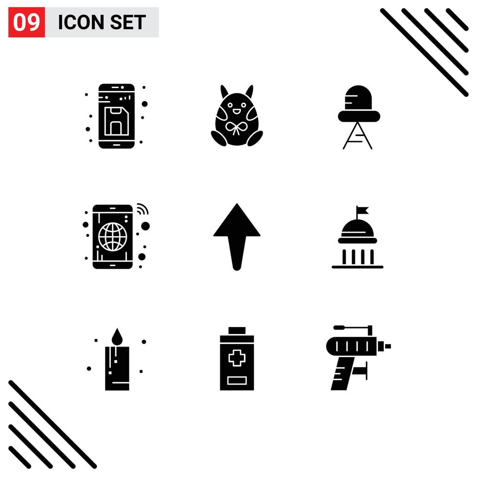 Solid Glyph Pack of 9 Universal Symbols of up phone happy mobile app Editable Vector Design Elements