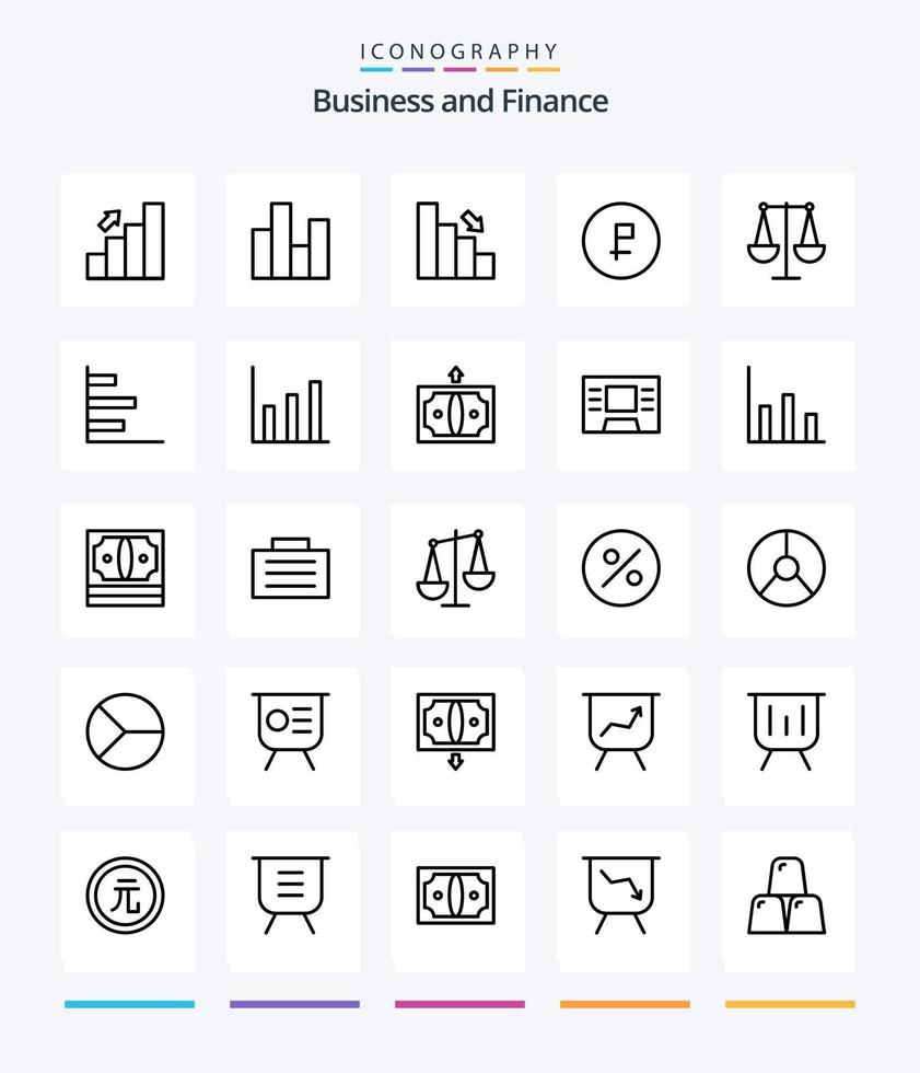 Creative Finance 25 OutLine icon pack  Such As finance. balanced. down. ruble. currency vector
